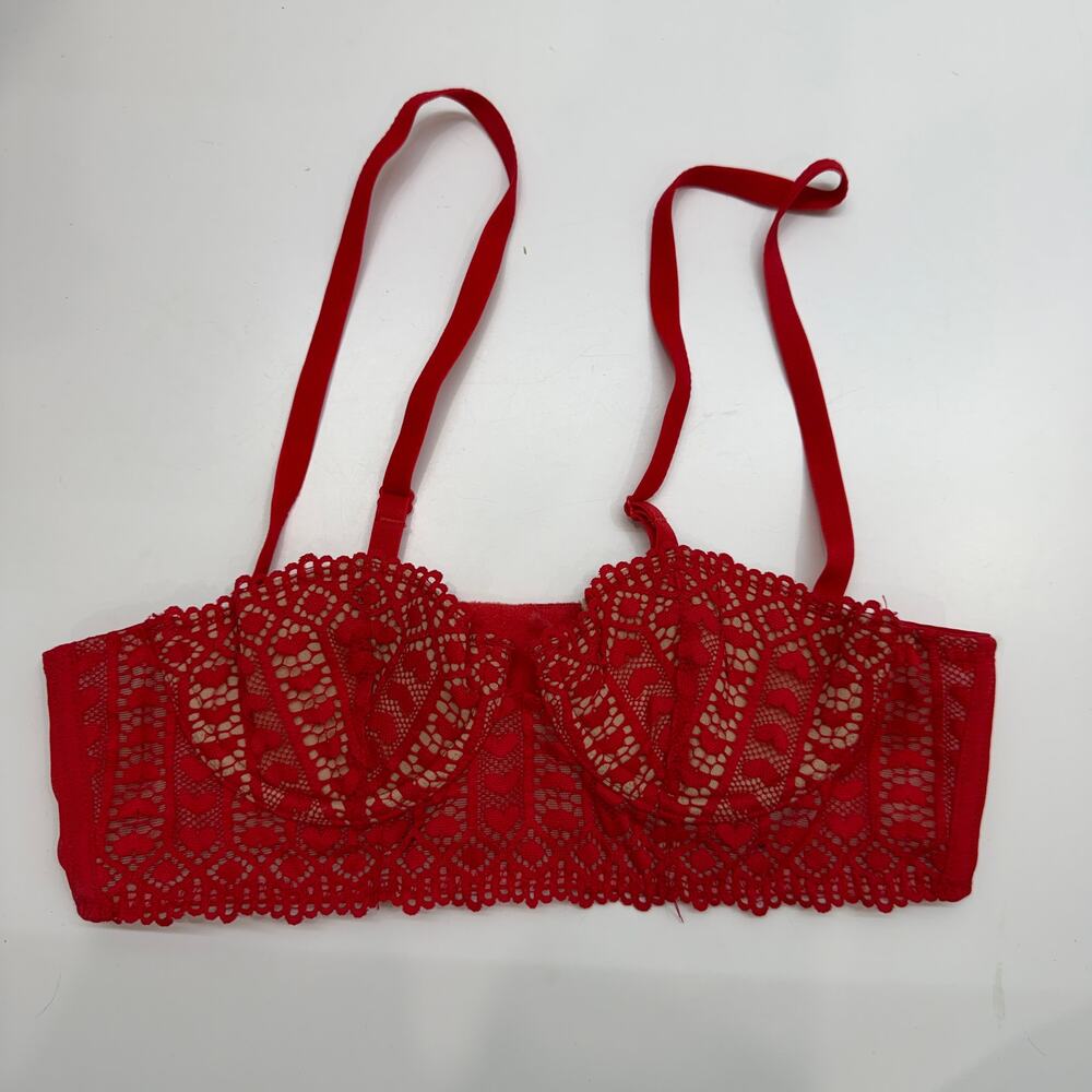 Adore Me Red Heart Lace Balconette Bra 32A